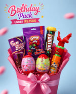 Load image into Gallery viewer, BingoWorld Premium Birthday Candy Bouquet under Rs 1500 – Fun Stix, Guppy Jelly, Bingo Funties, Play Pop eggs and Bingo Candy Spray in a decorated pink bouquet gift box