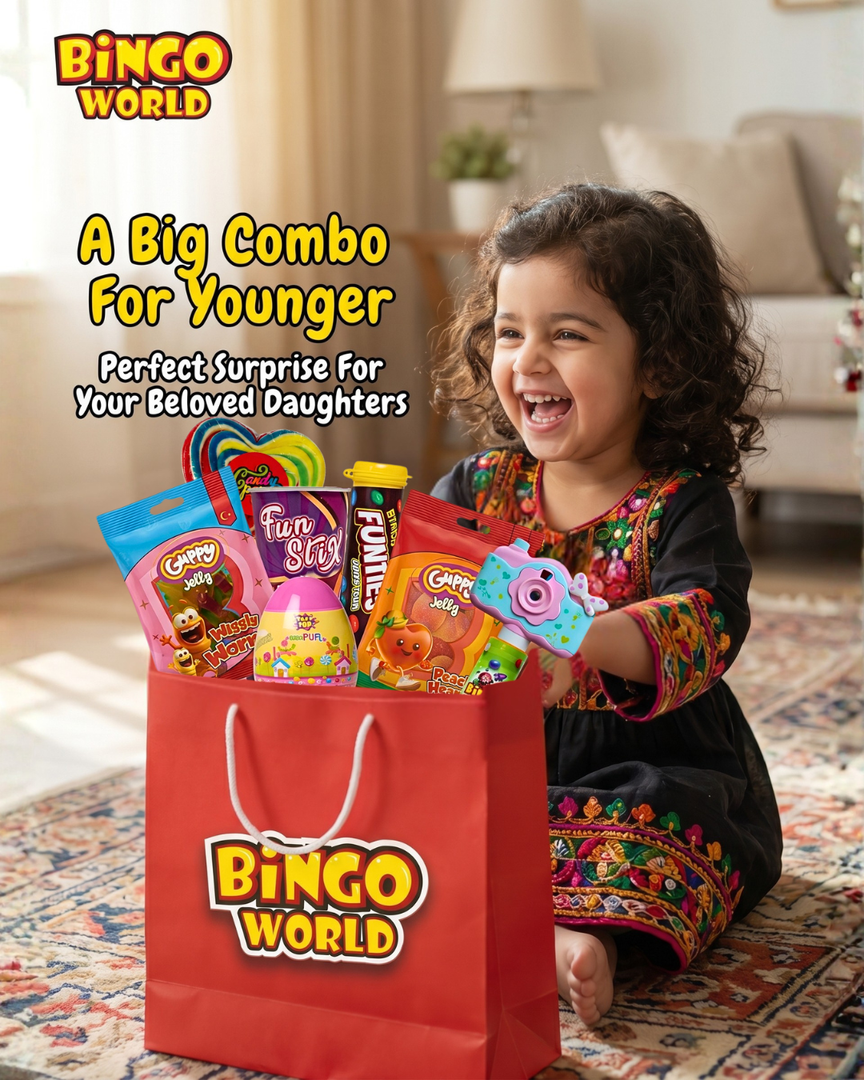 Bingo World Eid Gift Basket for Kids – Jelly, Funties & Pop Pop Fun Surprise