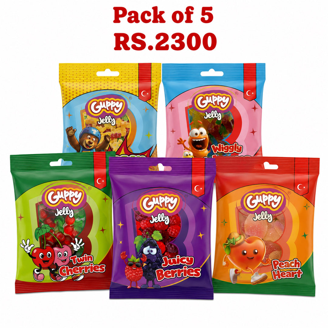 Guppy Jelly Variety Pack of 5 | Mixed Fruity Family Pack