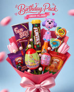 Load image into Gallery viewer, BingoWorld Ultimate Birthday Candy Bouquet under Rs 2000 – Fun Stix, Bingo Funties, Guppy Jelly, Play Pop eggs, Candy Pop Lollipops and Bear Candy Dispenser in a pink flower bouquet
